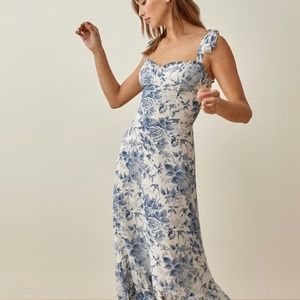 Reformation Blue and White Floral Midi Dress